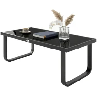 Outsunny Outdoor Garden Coffee Table, Rectangle Metal Side Table with Tempered Glass Tabletop, Adjustable Foot Pads(m-11)
