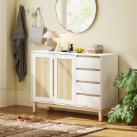 HOMCOM Bufet, mobilier de depozitare cu 2 uși și 4 sertare, raft reglabil, 120 x 40 x 86 cm, alb și stejar(m-5)