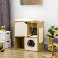 PawHut Maison pour chat design - niche chat panier chat - 3 coussins + grattoir sisal inclus - panneaux aspect chêne clair(m-10)