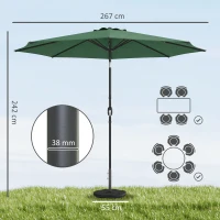 Outsunny 2.7 m Garden Parasol Umbrella with Cross Base and Sandbag, Retractable Ribs, Outdoor Table Market Umbrella, Green(m-3)