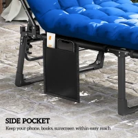 Outsunny Folding Sun Lounger for Garden, 5-Position Oversized Camping Bed Recliner with Cushions, Blue(m-7)