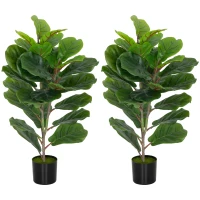 HOMCOM Set de 2 plante artificiale de interior 80 cm ficus lyrata arbore artificial cu ghiveci din plastic și sol flocat verde(m-7)