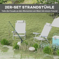Outsunny 2er Set Campingstühle klappbar Campingstuhl mit 6-fach verstellbarer Netzrückenlehne Kopfstütze 62 x 65 x 80 cm Hellgrau(m-4)