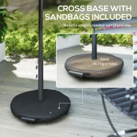 Outsunny 2.7 m Garden Parasol Umbrella with Cross Base and Sandbag, Retractable Ribs, Outdoor Table Market Umbrella, Khaki(m-4)