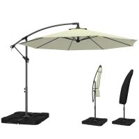 Outsunny 3m Overhanging Parasol, with Base, Weights and Cover - Beige(m-10)