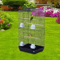 HOMCOM Cage à oiseaux avec mangeoires perchoirs 48 x 36 x 91 cm noir(m-10)
