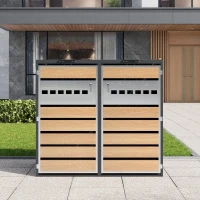 Mülltonnenbox mit hydraulischem Klappdeckel, mit 2 separaten Fächern und abschließbaren Türen, 132x80x118,5 cm, Grau+Naturfarbe(m-2)