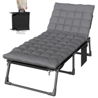 Outsunny Folding Sun Lounger for Garden, 5-Position Oversized Camping Bed Recliner with Cushions, Dark Grey(m-11)