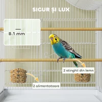 PawHut Colivie pentru Păsări cu 4 Uși, 2 Boluri, 2 Stinghii și Tavă Detașabilă, Volieră din Metal și Plastic, 47,5x36x54,5 cm, Alb(m-4)