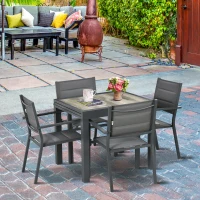Outsunny Salon de jardin en aluminium et textilène table extensible 4 chaises empilables 4 personnes gris(m-10)
