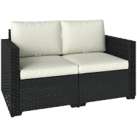 Outsunny 2 Seater Rattan Sofa, Outdoor Garden Sofa with Deep Seat, Cushions, Wide Armrests for Patio, Balcony, Porch, Black(m-10)