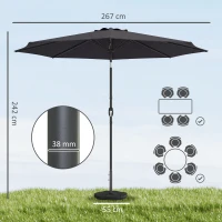 Outsunny 2.7 m Garden Parasol Umbrella with Cross Base and Sandbag, Retractable Ribs, Outdoor Table Market Umbrella, Black(m-3)