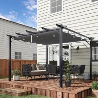 Outsunny Pérgola de Jardín 3x3 m con Techo Retráctil Protección UPF30+ Drenaje Marco de Aluminio para Patio Exterior Gris Oscuro(m-9)