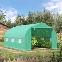 Outsunny Serre tunnel de jardin 4,5 x 3 x 2 m grande taille 6 fenêtres vert(m-9)
