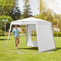 Outsunny Carpa Plegable con 2 Paredes Laterales 2,89x2,89m Cenador Pabellón de Jardín Altura Ajustable Protección UV50+ Blanco(m-3)