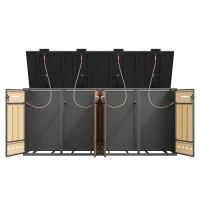 Mülltonnenbox mit Klappdeckeln und frontöffnenden Türen, für 4×120–240 l , 264x84.5x118 cm, Grau+Naturfarbe(m-6)