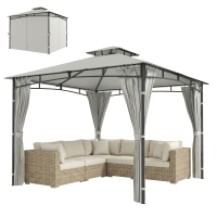 Outsunny Tonnelle de Jardin Extérieur Cadre de Toit Rétractable et Double Toit UV50+Imperméable 3x3m Crème