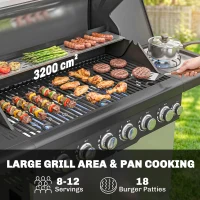 Outsunny 6+1 Burner Gas BBQ Grill, Outdoor Barbecue Trolley with Wheels, Warming Rack, Thermometer, Bottle Opener, Silver Tone(m-4)