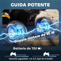 HOMCOM Quad Elettrico per Bambini 12V, 2 Velocità, Ruote Larghe con Clacson e Fari LED, Età 3-5 Anni, Giallo(m-4)