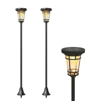 Outsunny Lanterne solaire Lot de 2 Lampadaire 180 cm Hauteur réglable avec 2 modes d'intensité Capteur crépusculaire, IP44(m-6)