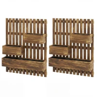 Outsunny Set of 2 Wall-mounted Wooden Garden Planters with Trellis, Drainage Holes and Movable Planter Boxes, Wall Raised Garden Bed for Patio, Carbonised(m-10)