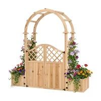 Pflanzkübel mit Spalier und Torbogen, 3‑in‑1-Design – Torbogen mit Rankgitter, 194x50x194 cm, Naturfarbe(m-6)