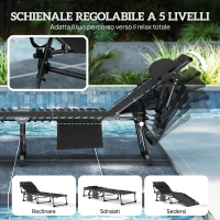 Outsunny Set 2 Lettini Prendisole da Giardino Pieghevoli e Reclinabili su 5 Livelli con Cuscini, 57x200x38 cm, Nero(m-4)