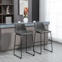 HOMCOM Lot de 2 tabourets de bar design vintage avec repose-pieds métal et revêtement synthétique hauteur 99 cm gris foncé(m-10)