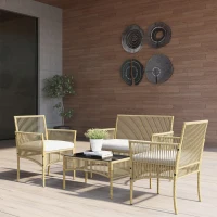 Outsunny Ensemble salon de jardin 4 pièces canapé 2 places 2 fauteuils 1 table basse plateau verre trempé(m-10)