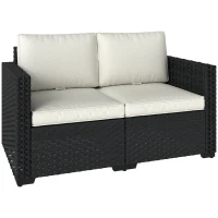 Outsunny 2 Seater Rattan Sofa, Outdoor Garden Sofa with Deep Seat, Cushions, Wide Armrests for Patio, Balcony, Porch, Black(m-1)