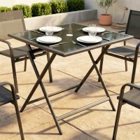 Outsunny Folding Outdoor Dining Table, Square Garden Table Tempered Glass Top with Parasol Hole Garden Patio, 70 x 70 x 70 cm(m-7)