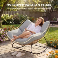 Outsunny Indoor Outdoor Rocking Chair, Oversized Rocking Egg Chair with Cushion for Living Room, Garden, Patio, Light Grey(m-4)