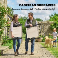 Outsunny Conjunto de Mesa e Cadeiras de Jardim de 8 Peças com Chapéu de Sol 6 Cadeiras Dobráveis e Mesa de Vidro Creme e Cinza(m-4)