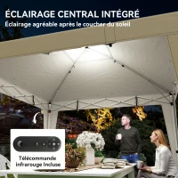 Outsunny Tonnelle de jardin 3 x 3 m avec éclairage pop up tente pliante réglable en hauteur télécommande sac de transport crème(m-4)