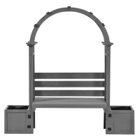 Banco-pérgola con maceteros y enrejado curvado, función triple: banco, macetero y soporte para trepadoras, 160x30,5x160 cm, Gris(m-7)