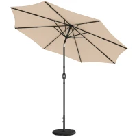 Outsunny 2.7 m Garden Parasol Umbrella with Cross Base and Sandbag, Retractable Ribs, Outdoor Table Market Umbrella, Khaki(m-10)