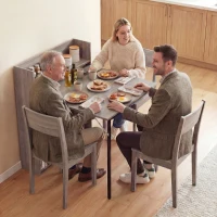 HOMCOM Kitchen Table, Folding Dining Table, with 4-Tier Shelves, Modern Drop-Leaf Table, Grey Wood Effect(m-7)