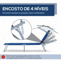 Outsunny Espreguiçadeira de Jardim Dobrável com Toldo e Encosto Reclinável para Jardim Terraço Campismo 187x58x36cm Azul(m-4)