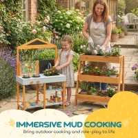 AIYAPLAY Mud Kitchen for Kids, Outdoor Wooden Play Kitchen with Sink, Stove, Cookware, Shelves, Pretend Play Toy for Ages 3-8(m-4)