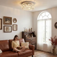 HOMCOM Crystal Chandeliers with 160 Crystal Pendants, 6-Light Ceiling Light for Living Room, Bedroom Dining Room, Silver Tone(m-7)