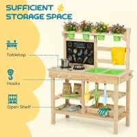 AIYAPLAY Kids Mud Kitchen, Outdoor Wooden Play Kitchen with Kitchenware & Garden Tools, Pretend Play Outdoor Toys, Natural(m-7)