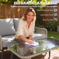 Outsunny Rattan Garden Furniture Set, 4 Piece Outdoor Patio Furniture with Tempered Glass Table and Chairs, Indoor Balcony Conservatory Set(m-7)