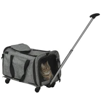 PawHut Sac de transport pour animaux 4 en 1 trolley chariot panier à roulette sa bandoulières 4 roulettes amovibles gris(m-12)