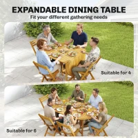 Outsunny Tuinmeubelset FSC hout zitgroep 7-delig uitschuifbare tafel met 6 klapstoelen parasolopening lamellenontwerp(m-5)