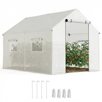 Outsunny Serre de jardin tunnel 2 x 3m, 6m² avec porte enroulable, 4 fenêtres, - Acier galvanisé PE Haute densité Blanc(m-11)
