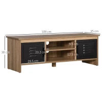 HOMCOM Comodă TV 110 cm, Design Industrial, cu 2 dulapuri, 2 nișe, 2 orificii pentru cabluri, Aspect lemn cu vene, Uși metal negre(m-3)