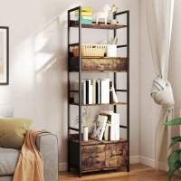 HOMCOM Bibliotecă raft de depozitare cu 6 niveluri cu 4 rafturi, 3 sertare din material textil, 60x30x176cm, maro rustic(m-6)