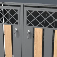 Mülltonnenbox mit hydraulisch gestütztem Klappdeckel, 4 separate Fächer, für Außenbereich, 264x80x118.5 cm, Grau+Naturfarbe(m-10)