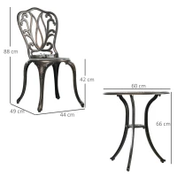 Outsunny Set Mobilier Grădină 2 Persoane 2 scaune și Masă Rotundă stil retro din aluminiu turnat, bronz(m-3)