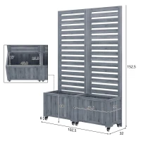 Pflanzkübel mit Spalier, 2 große Pflanzkästen und 2 Gartenspaliere als Kletterhilfe, 102,5 x 32 x 152,5 cm, Grau(m-3)